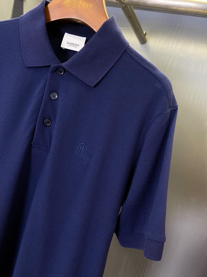 Burberry Equestrian Knight Piqué Cotton Polo Shirt in Navy Blue