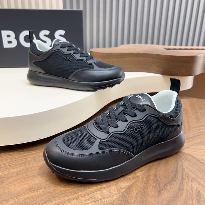 Boss Men's Knit and Leather Sneakers