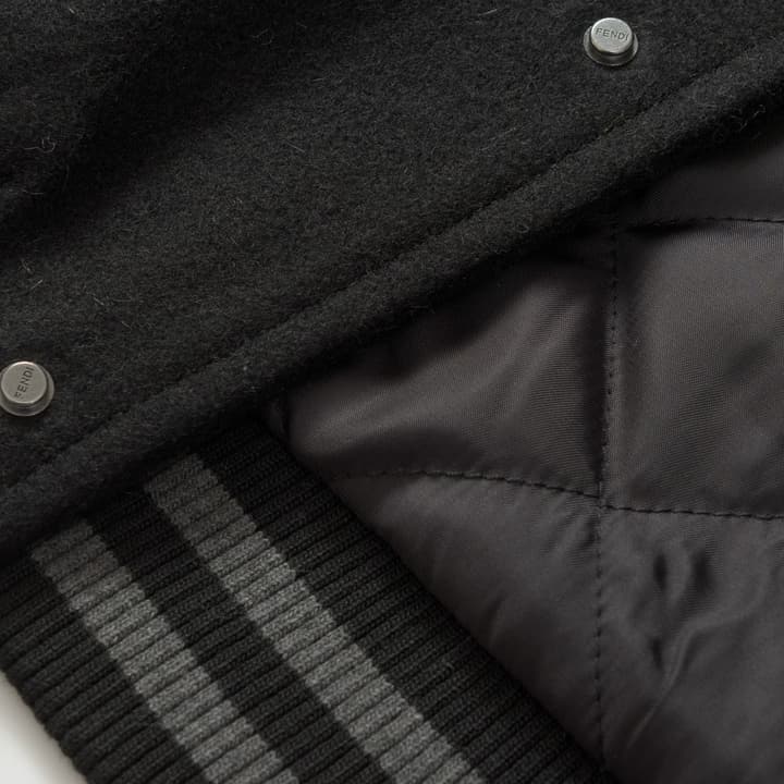 Fendi Black Wool Lapel Bomber Jacket in Black Wool Bomber Jacket