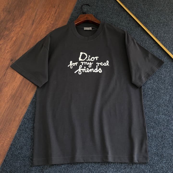 Dior Embroidered Logo T-Shirt – 2026SS in Apricot Ringer With Navy Collar