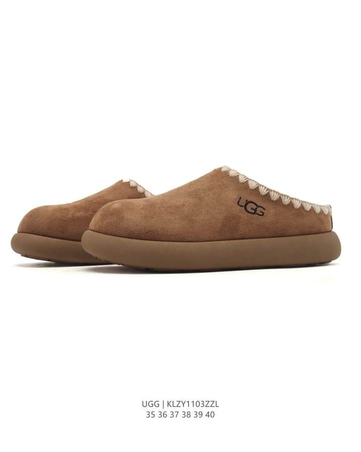 UGG Retro Color-Block Sheepskin Slippers – Autumn/Winter Collection in Brown Suede