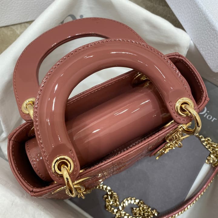 Dior Lady Dior Mini Patent Crossbody Bag in Cherry Red Patent