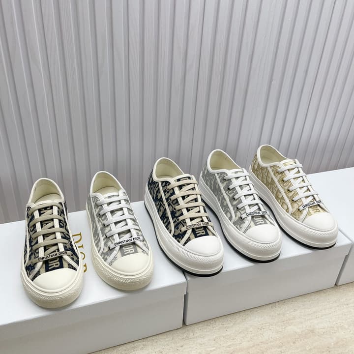 Dior Embroidered Flat Sport Sneakers in Grey Oblique Embroidery