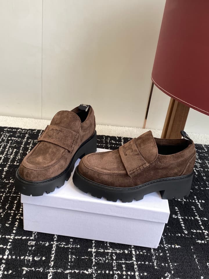 Celine Lisa Platform Loafers – 25SS Autumn/Winter Collection in Brown Suede Velcro