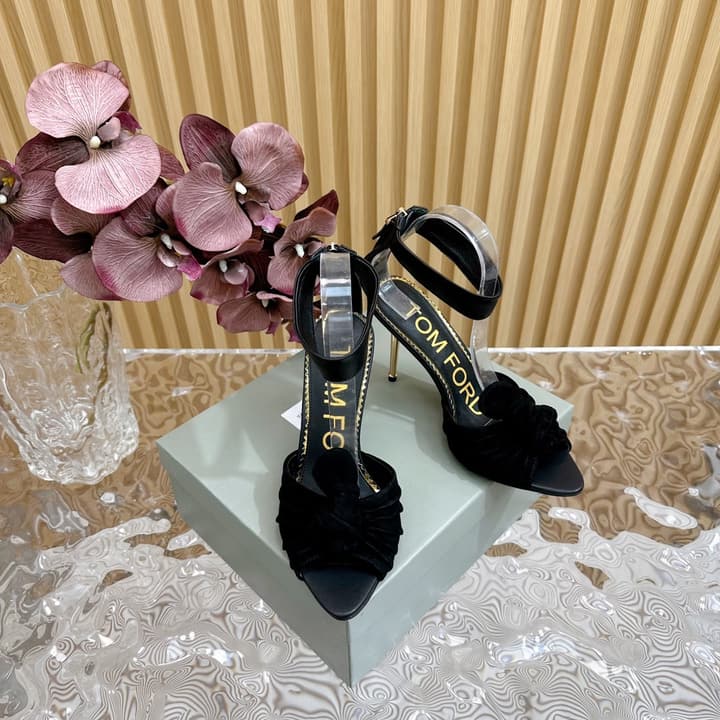 TOM FORD Padlock Knot-Back Heeled Sandals in Beige