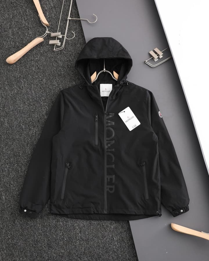 Moncler Classic Printed Hooded Windbreaker Jacket – SS24 Autumn Collection in Black