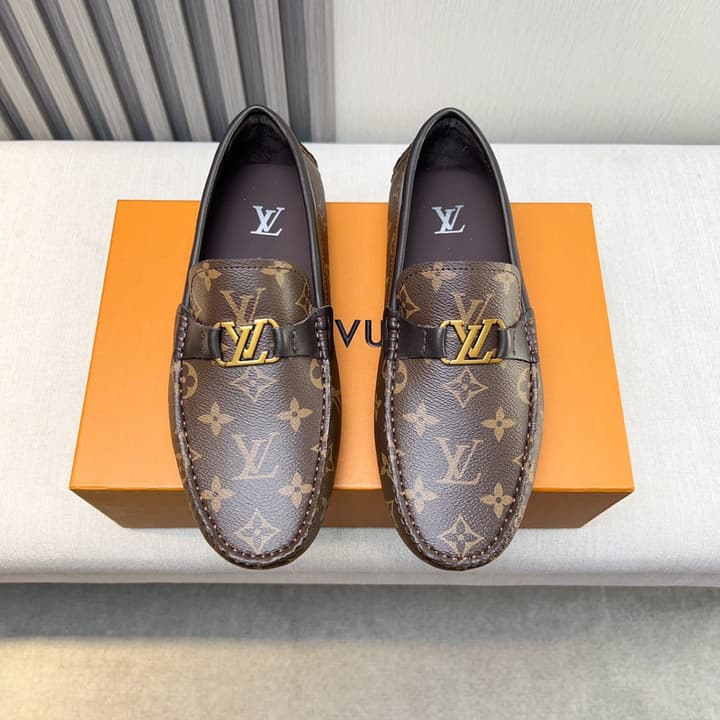 Louis Vuitton Pebbled Leather Driving Shoes in Black Smooth Leather