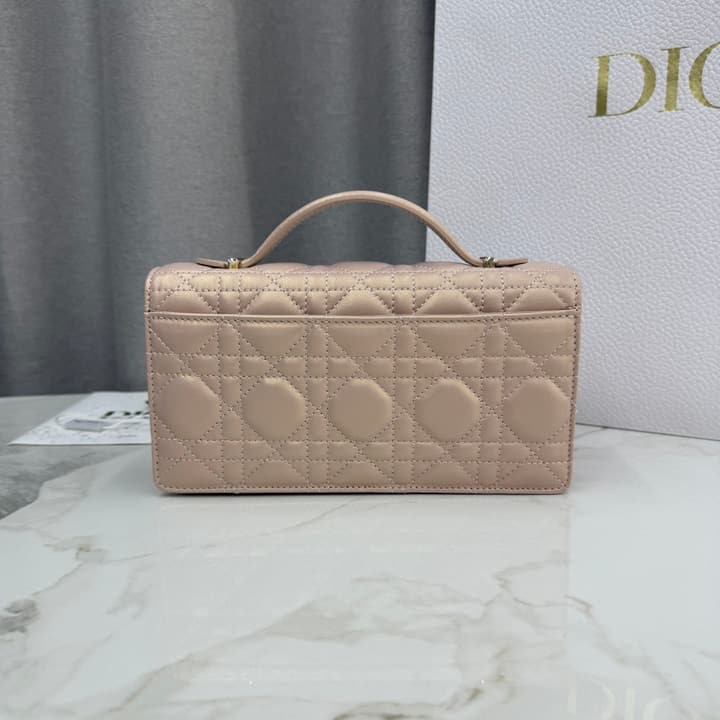 Dior Lady Dior Pearlescent Lambskin Pearl Clutch Bag in Light Nude Beige