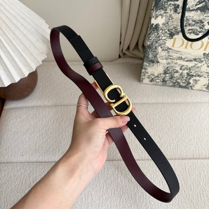 Dior Reversible Calfskin CD Buckle Belt in Black/burgundy With Gold Hardware