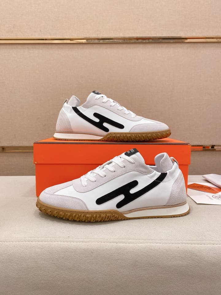 Hermès Suede and Goatskin H Detail Sneakers