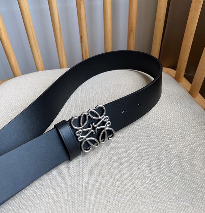 Loewe Narrow Leather Belt with Anagram Padlock Buckle in Black Leather With Silver Buckle