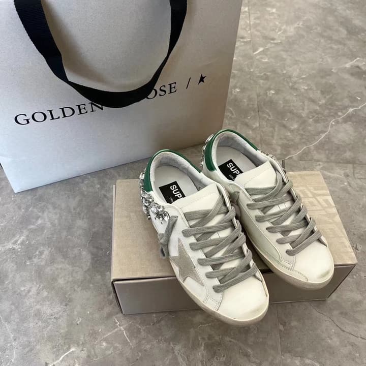 Golden Goose Superstar Diamond Tail Sneakers – 2023 Autumn/Winter in Distressed White With Royal Blue Rhinestone Heel