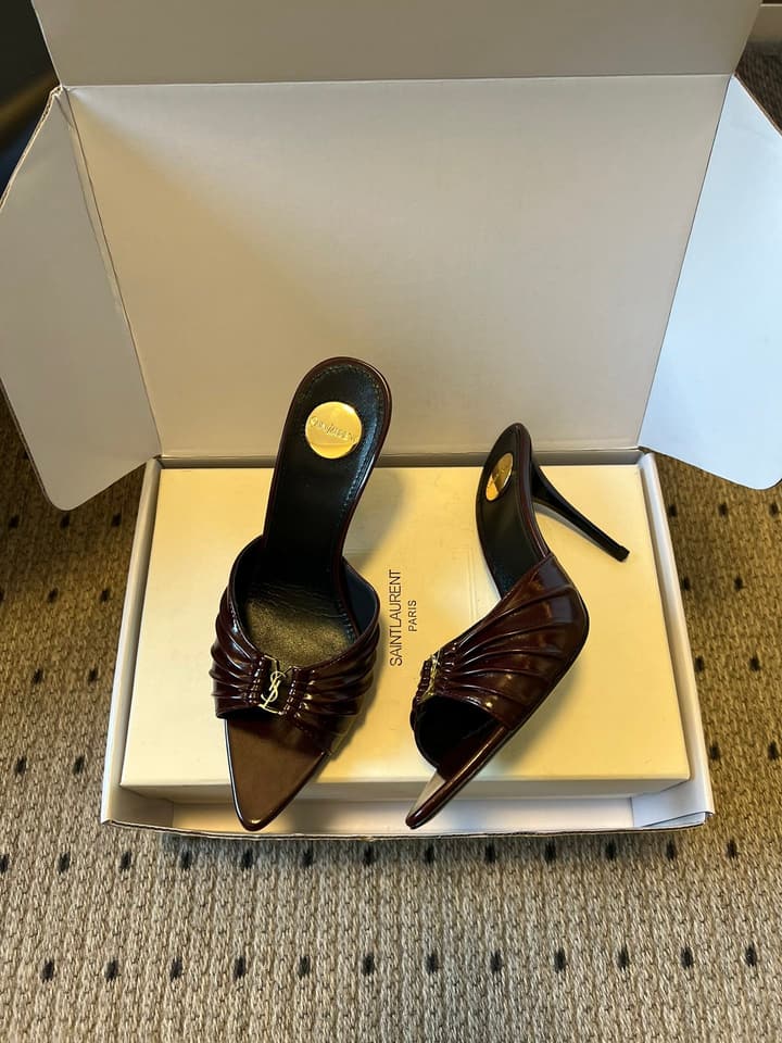 Saint Laurent Ruched Leather Mules – 26SS in Beige