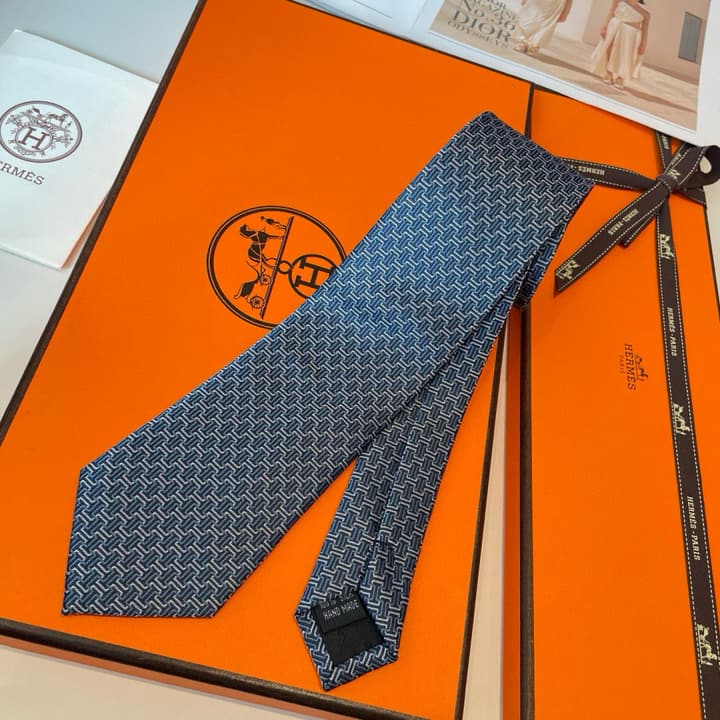 Hermès Philippe Mouquet Men's Tie in Cool Grey Patterned