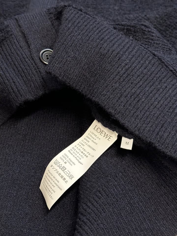 Loewe Anagram Embroidered Wool Cardigan in Dark Navy Anagram Cardigan