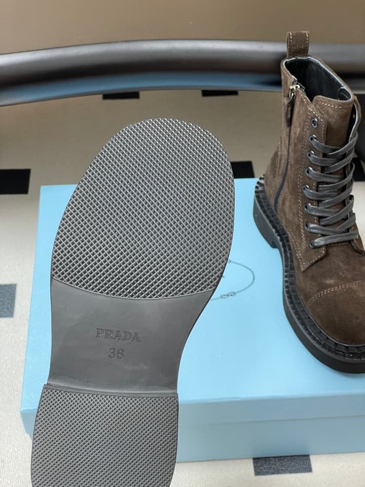 Prada Triangle Logo Combat Boots – 25SS in Black Suede