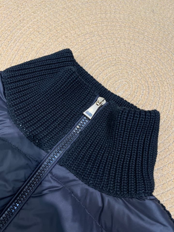 Moncler Lapel Patchwork Wool Down Jacket – 25FW in Black