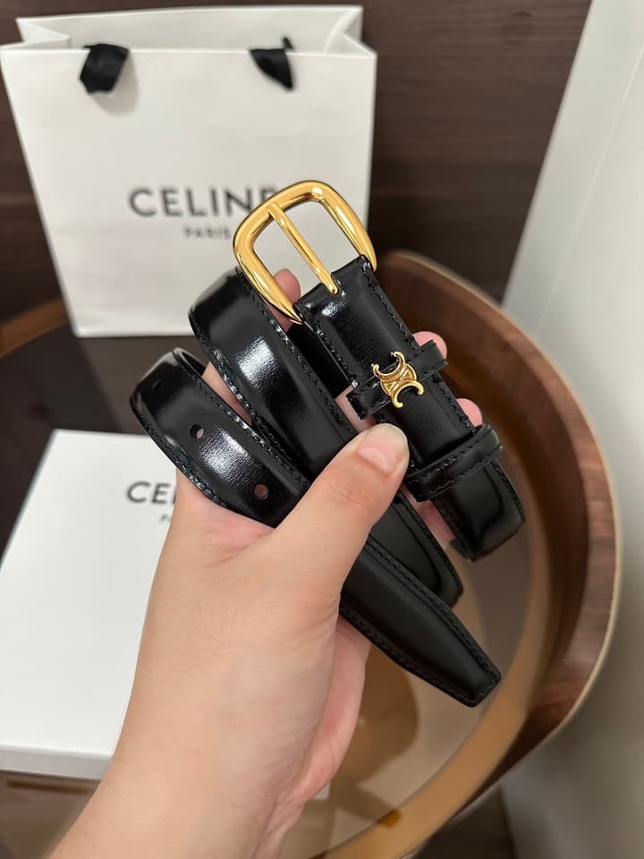 Celine Vivienne Taurillon 25mm Belt in Black Taurillon Leather