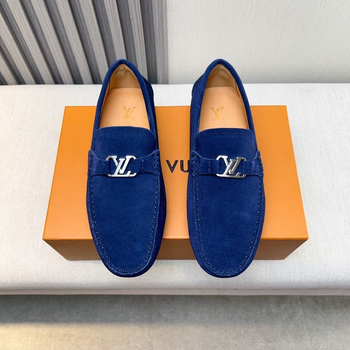 Louis Vuitton Pebbled Leather Driving Shoes in Black Smooth Leather