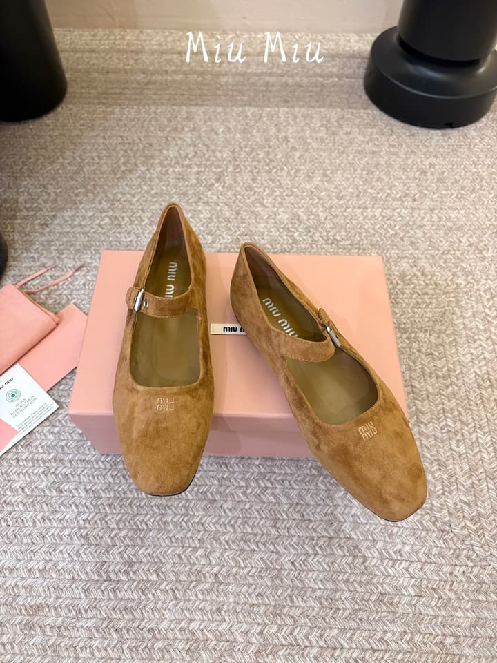 Miu Miu Suede Bow Mary Jane Flats