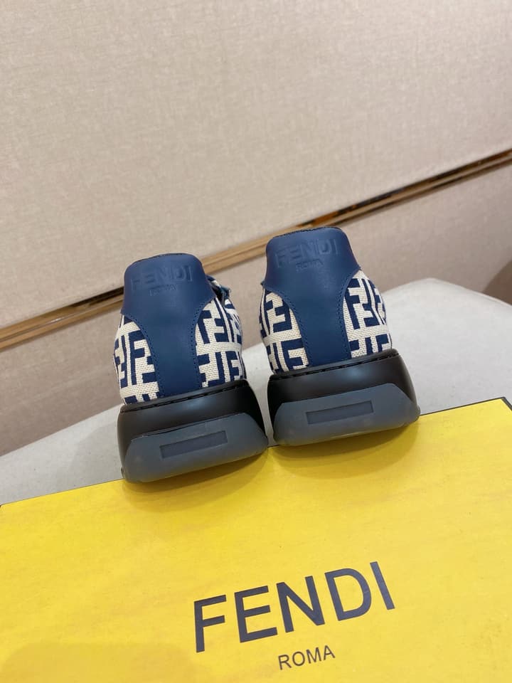 Fendi Calfskin Leather Loafers in Navy White Monogram