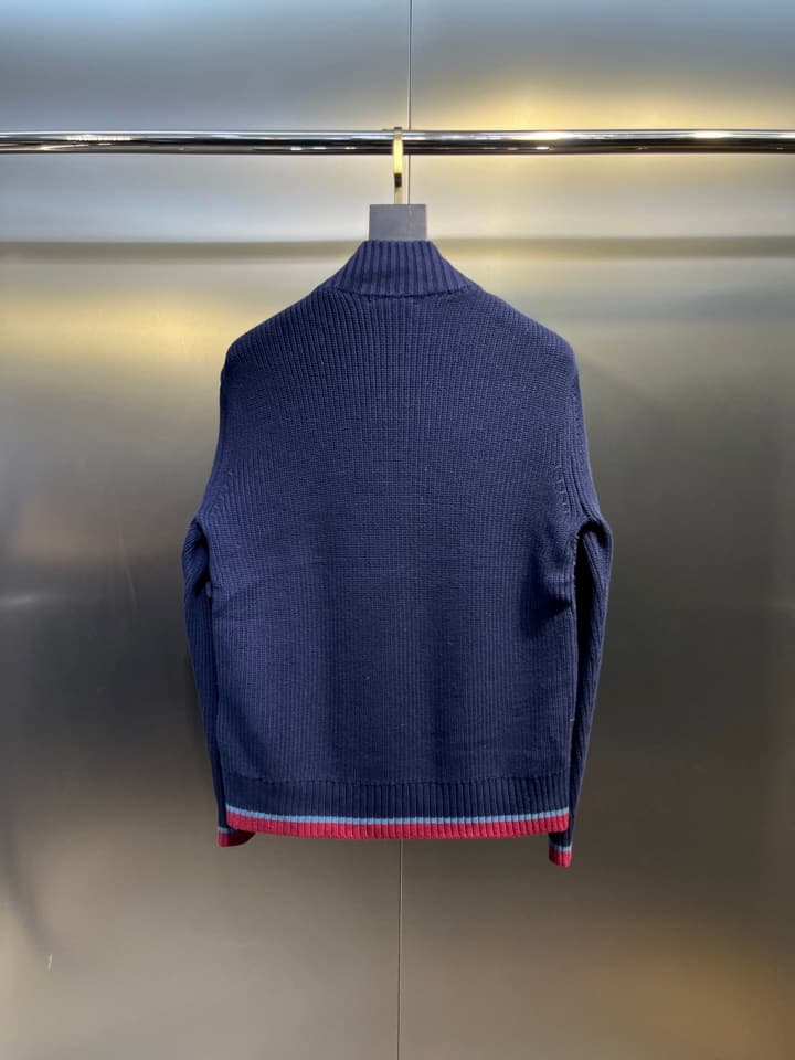 Moncler Knitted Patchwork Stand-Collar Jacket in Dark Brown