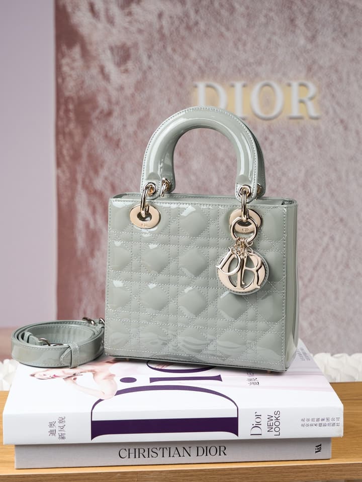 Dior Lady Dior Handbag in Black Patent Leather