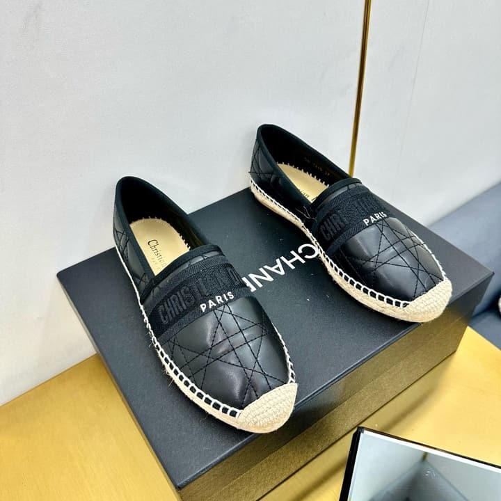 Dior Granville Embroidered Espadrille Flats in Beige/brown Oblique Pattern