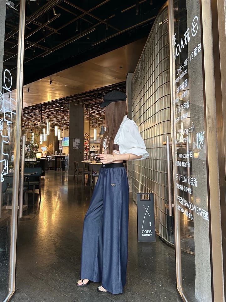 Prada Rayon Denim Wide-Leg Pants – 26SS in Blue