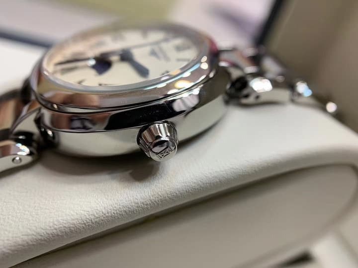 Longines Heart Moon Series Moon Phase Watch in Steel Bracelet, White Moon Phase Dial