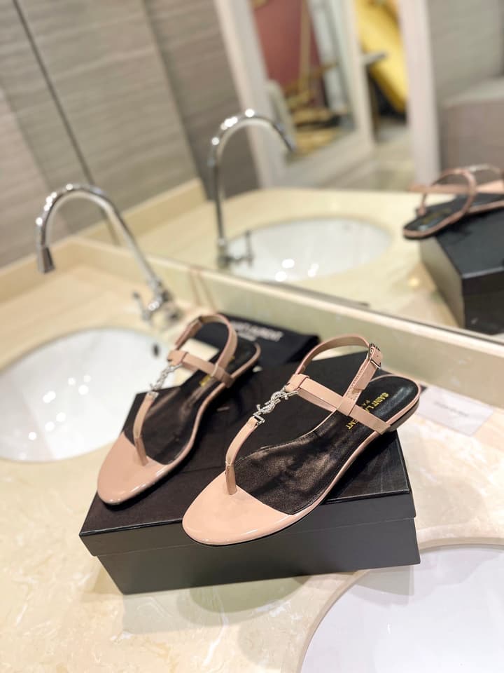 Saint Laurent Beautiful Siren Flat Sandals in Bright Blue