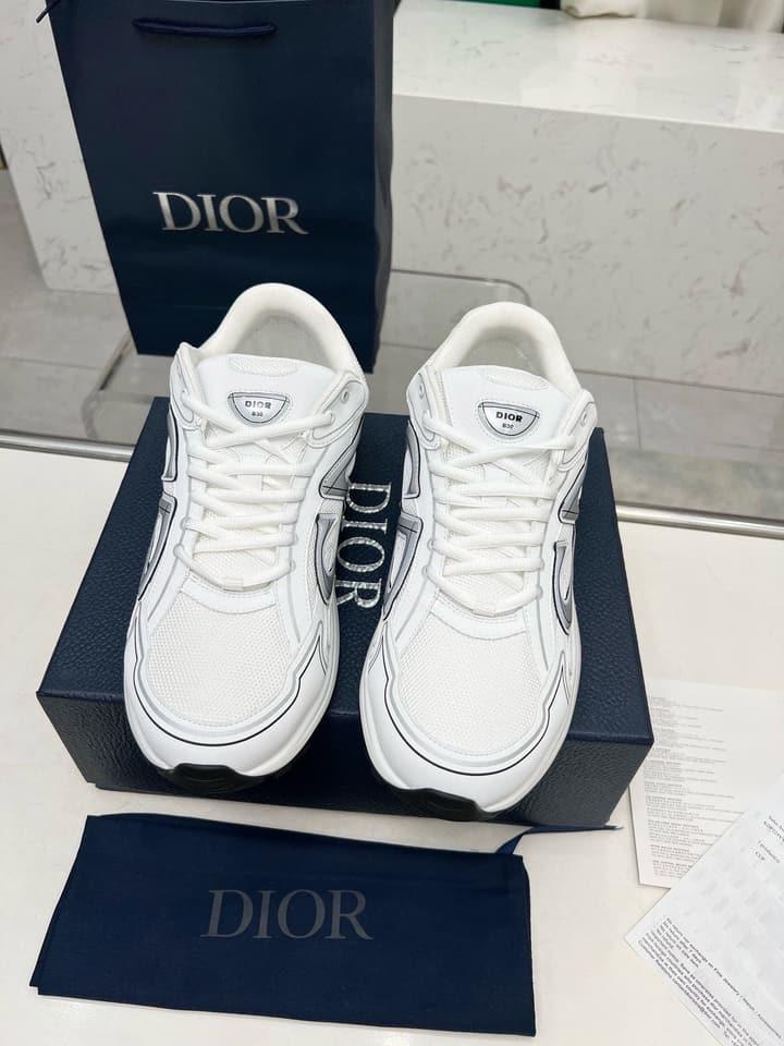 Dior B30 Unisex Mesh and Leather Sneakers in Navy Blue And Grey