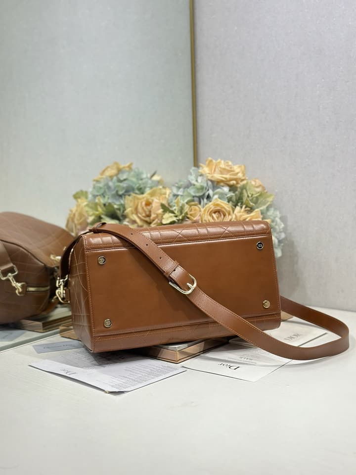 Dior Lady Dior Large Tote Bag in Dark Cognac With Gold Hardware