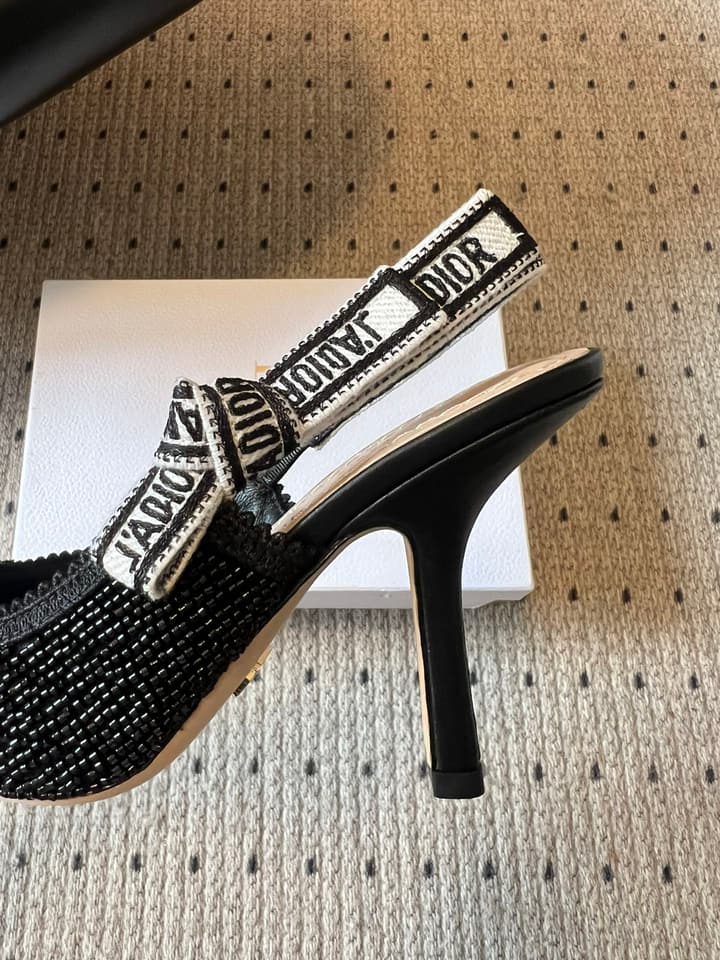 Dior J'Adior Dior Or Embroidered Slingback Heels in Black Smooth