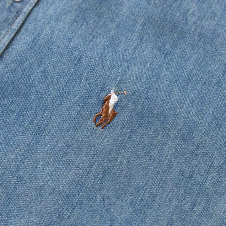 Ralph Lauren Washed Denim Shirt with Embroidered Logo in Dark Wash Denim Flat Lay