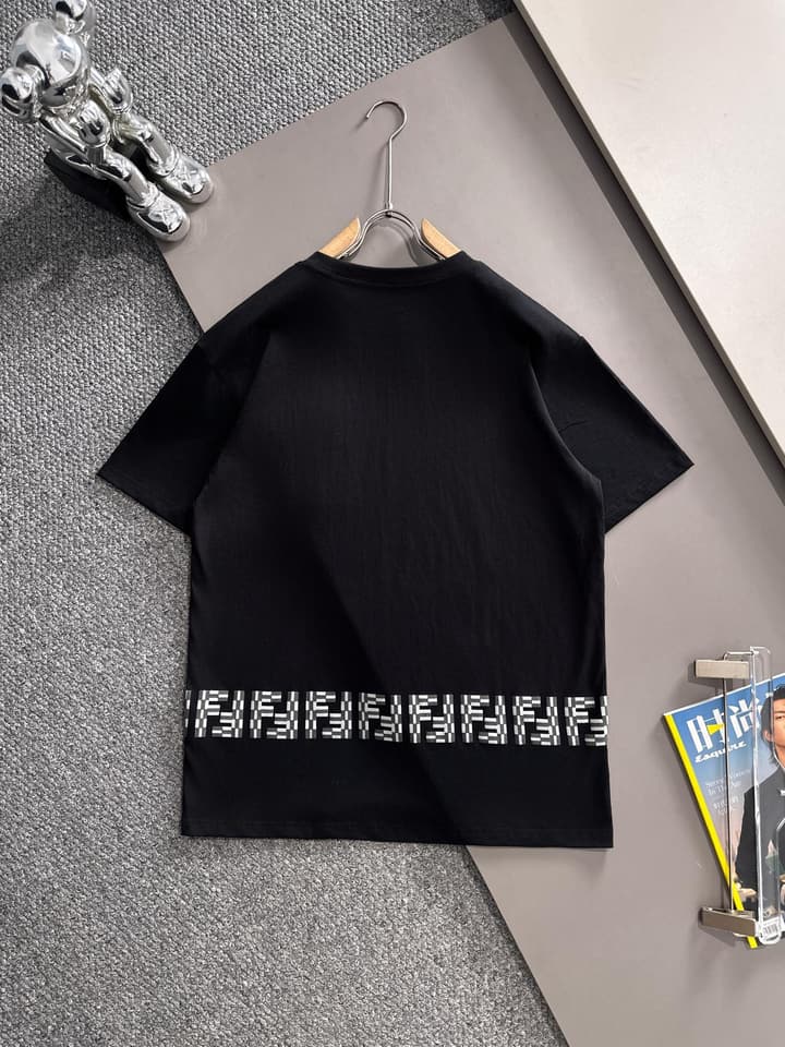 Fendi Flocked Double F Logo Zipper Pocket T-Shirt – 2025SS in Black