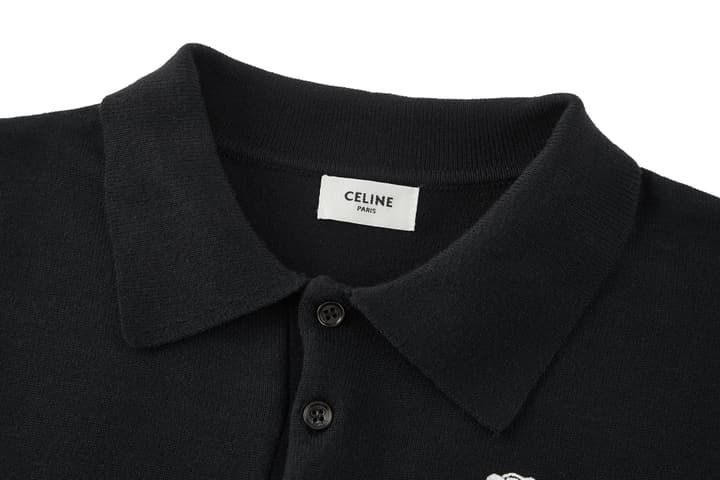 Celine Embroidered Triomphe Knit Polo in Classic Black