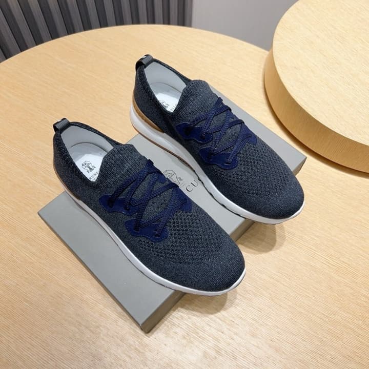 Brunello Cucinelli Men's Flyknit Sneakers – New Collection in Black Smooth
