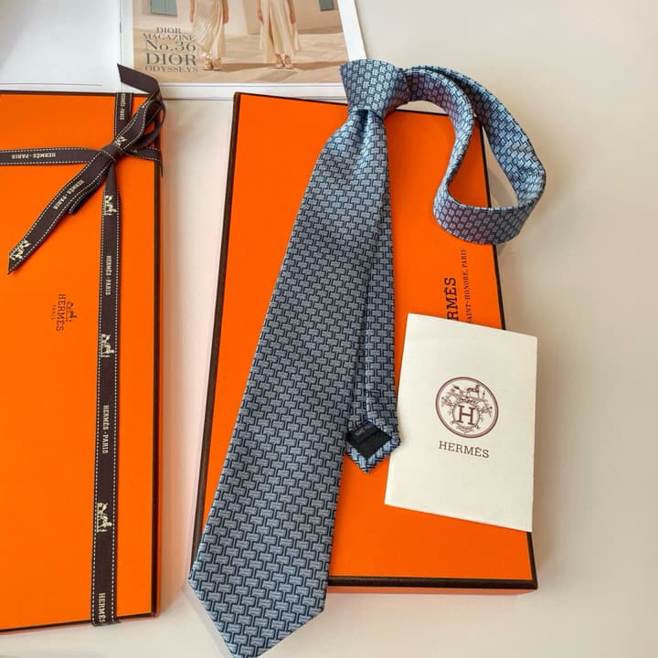 Hermès Philippe Mouquet Men's Tie in Cool Grey Patterned