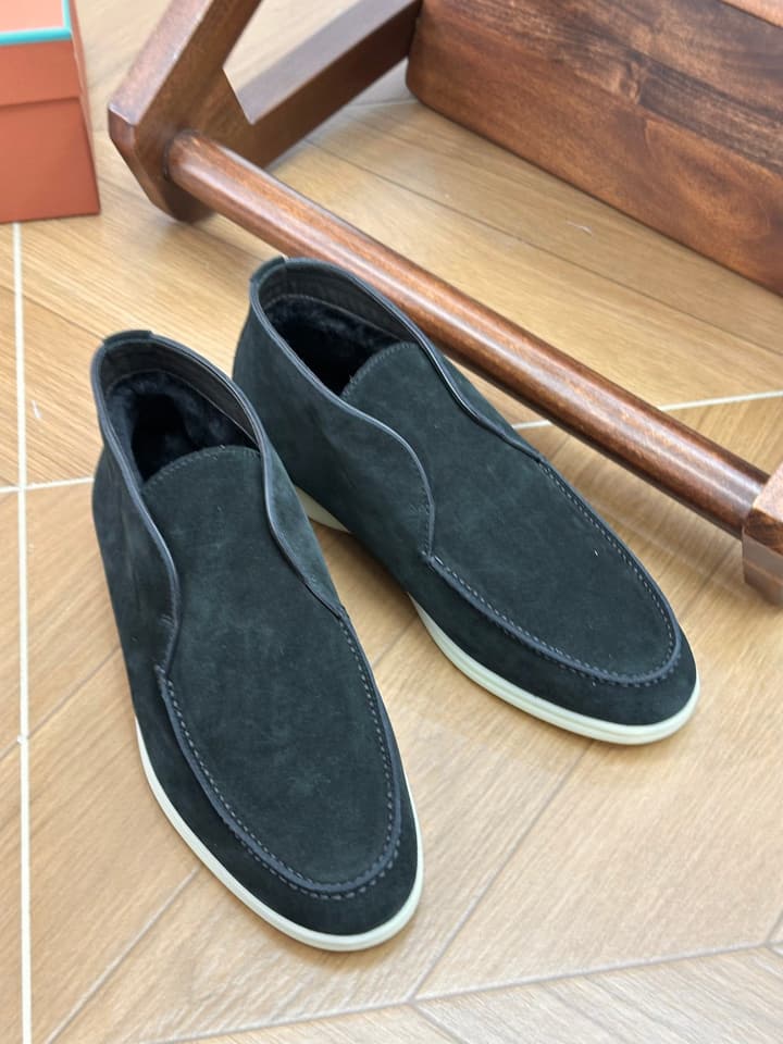 Loro Piana Men's Luxury Fur Boots in Navy Suede