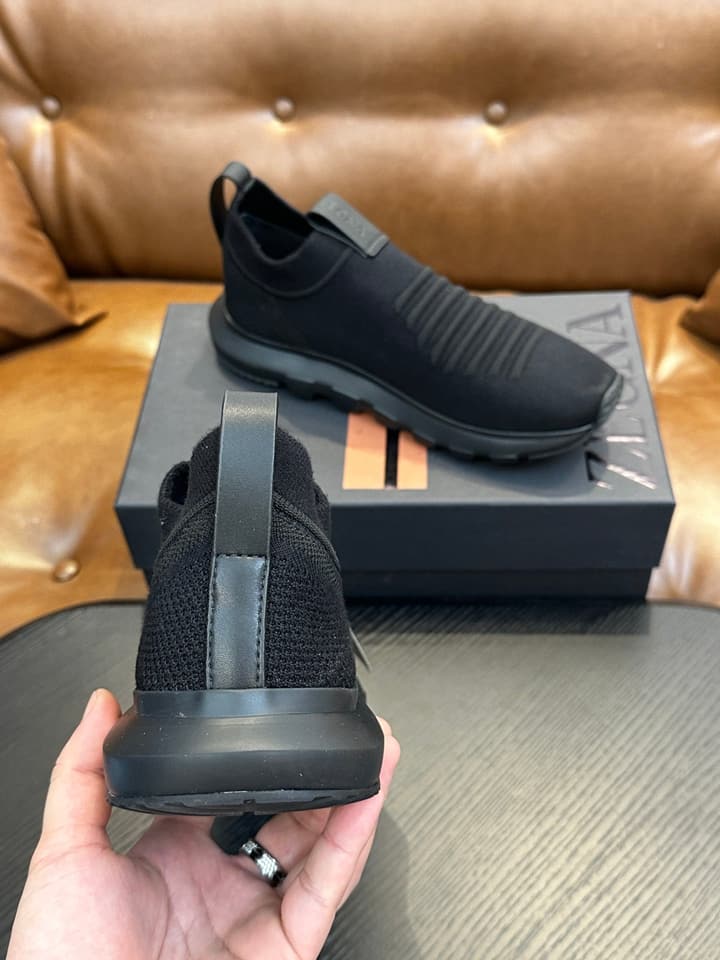 Zegna Techmerino Slip-On Sneakers in Dark Navy With Green Accent