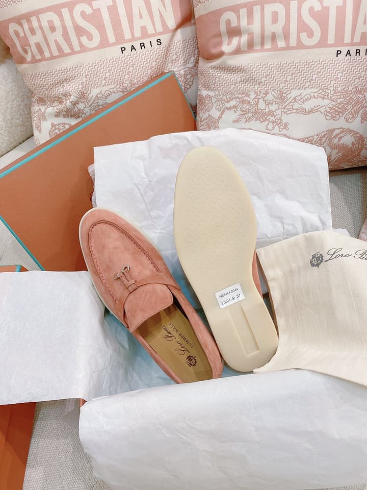 Loro Piana Glossy Cashmere Loafers in Blush Pink Suede