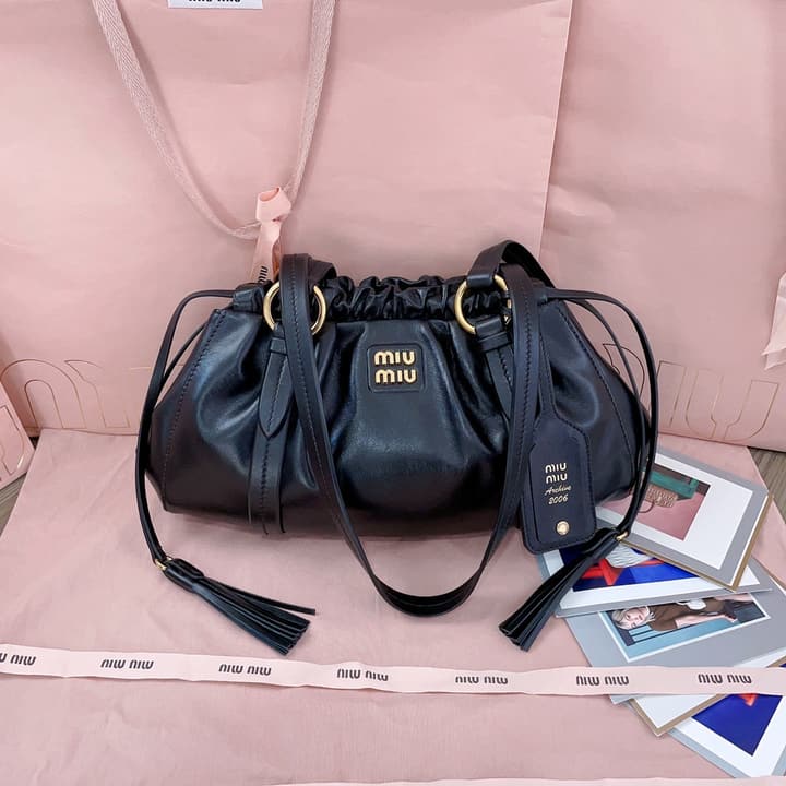 Miu Miu Tassel Drawstring Bucket Bag – New Collection in Black