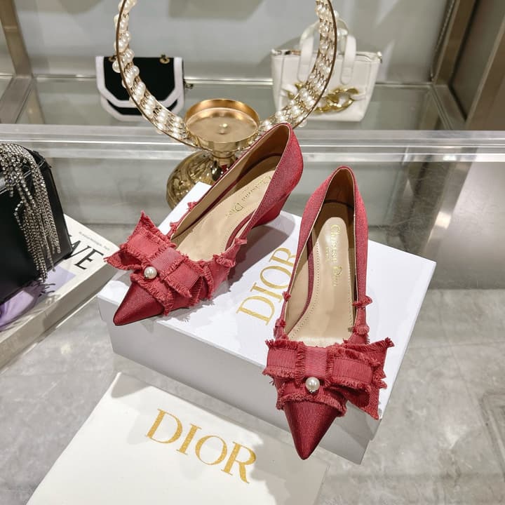 Dior Adiorable Bow Pearl Wedge Pumps in Black Ruffled Bow