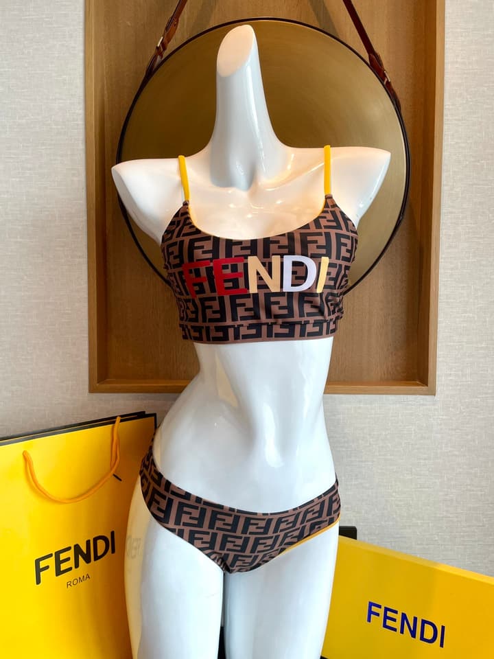 Fendi Versatile One-Piece Bikini Swimsuit in Brown Ff Logo Bikini
