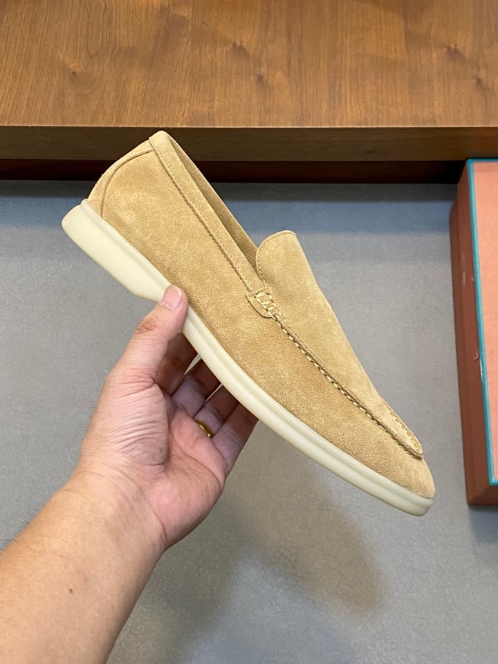Loro Piana Unisex Suede Leather Loafers in Cream Suede