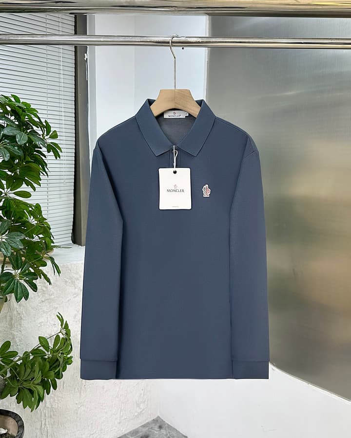 Moncler Classic Embroidered Long Sleeve Polo Shirt – 2025 Fall Collection in Black