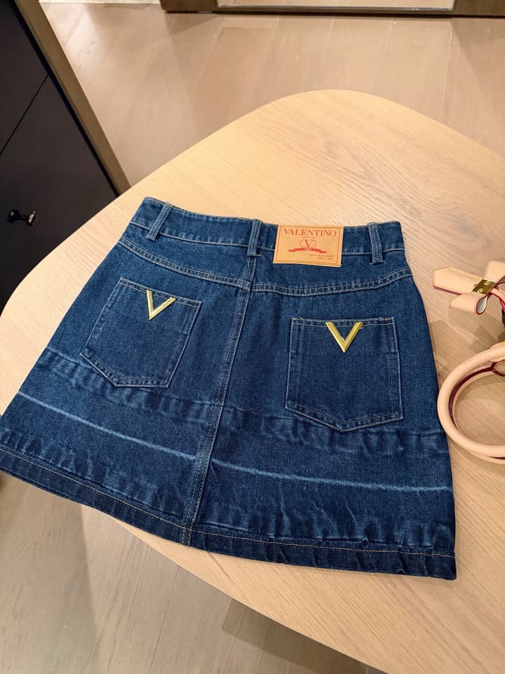 Valentino V-Logo Vintage Washed Denim Skirt in Vintage Washed Blue