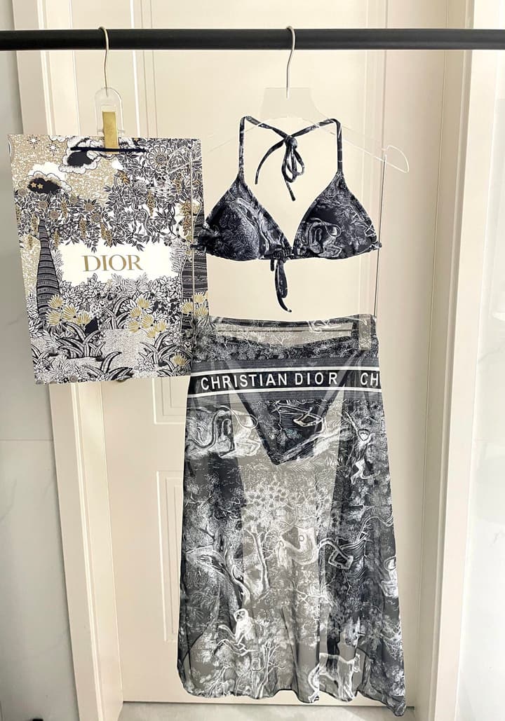 Dior New Collection Animal Print Three-Piece Swimwear Set in Dark Blue Animal Print Set