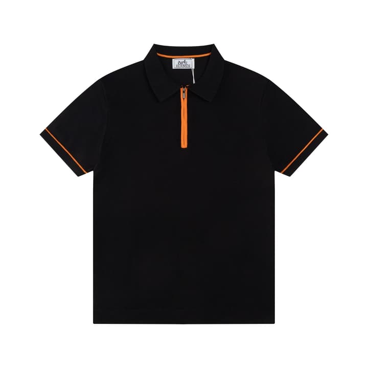Hermès Retro Knitted Polo Shirt – SS24 in Black Polo With Orange Placket